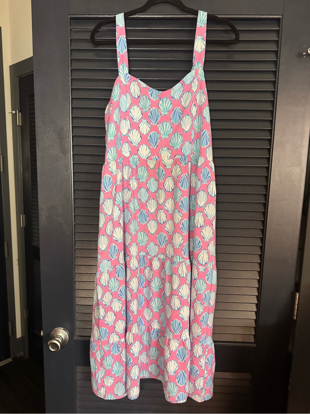 Simply Southern Pink Blue Seashell Tiered Maxi Dress L